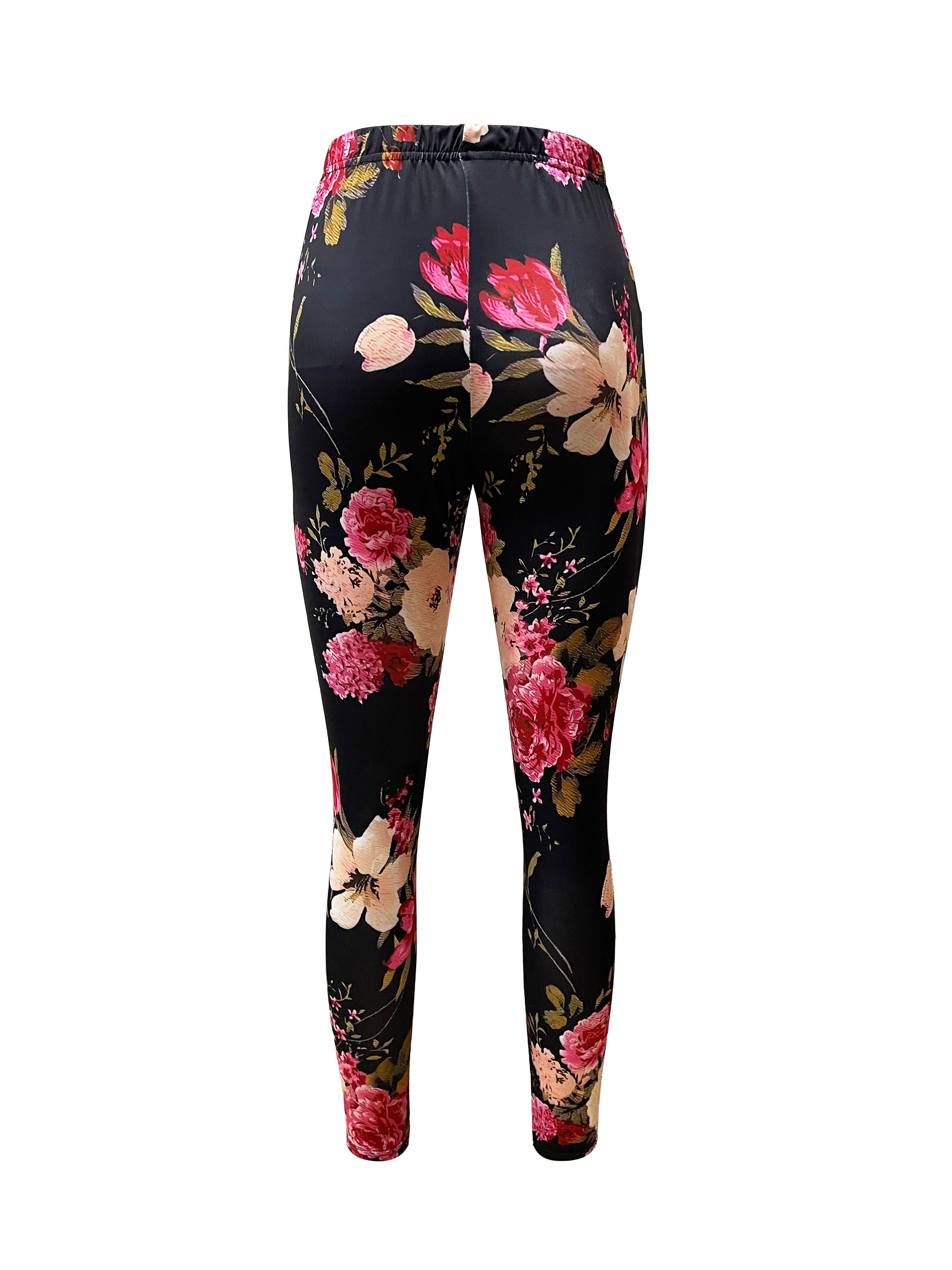 Floral Print Skinny Leggings, Casual High Waist Stretchy Leggings, Women's  Clothing