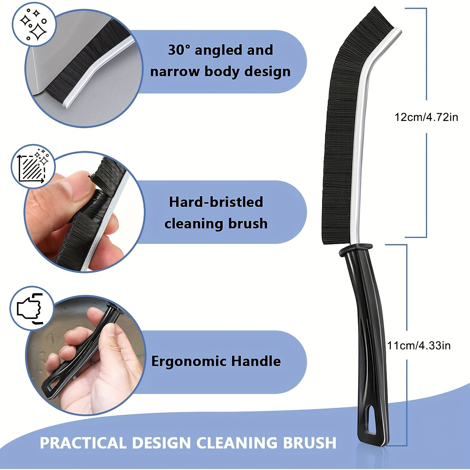 3 PCS Hard-Bristled Crevice Cleaning Brush, Gap Cleaning Brush Hand-held  Crevice Cleaning Tool, Crevice Gap Cleaning Brush Tool, All-Around Cleaning