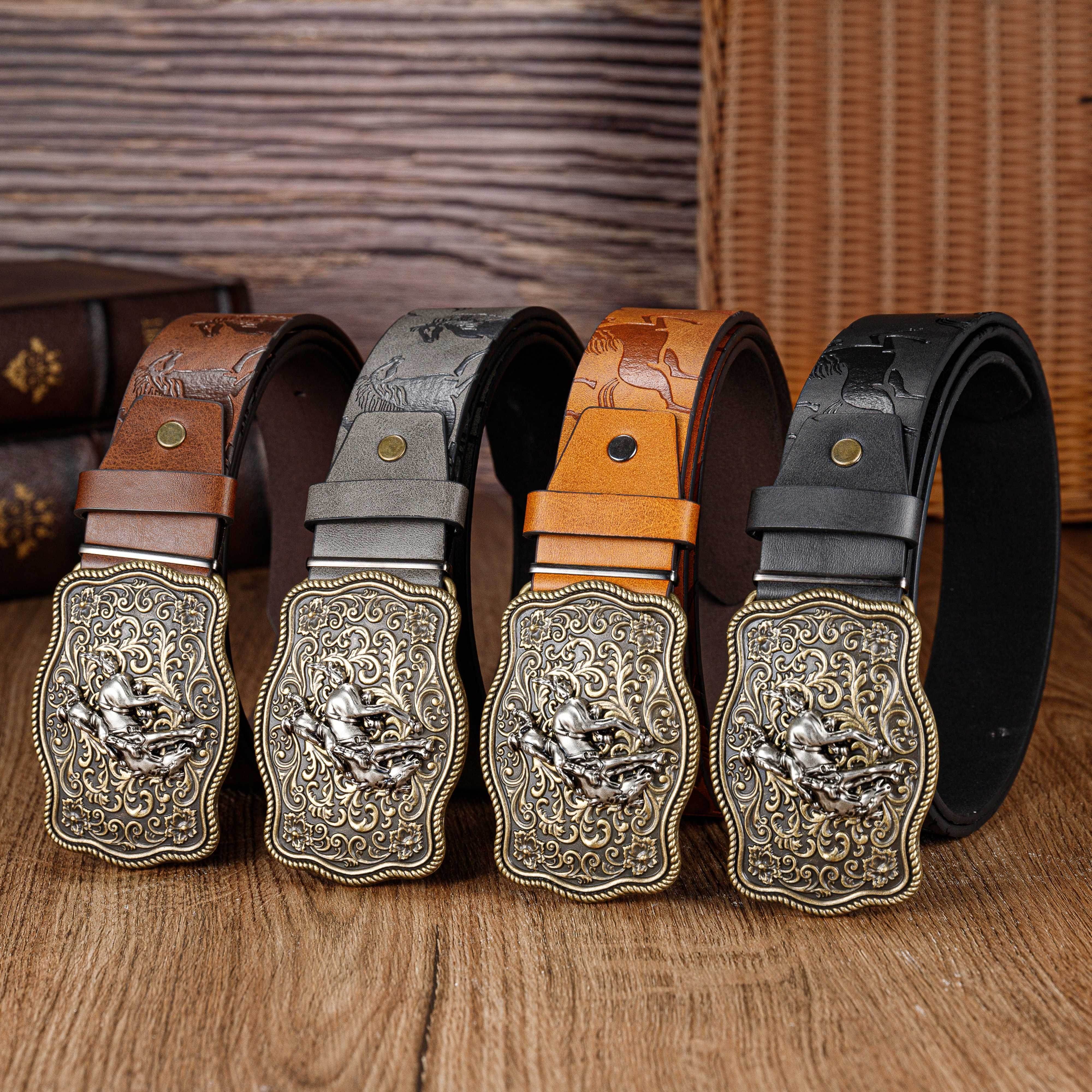 Western Large Buckle Bull Head Embossed Rivet Belt, Trendy Versatile Men's  Belt - Temu