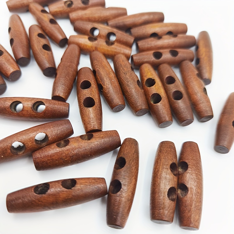 40pcs Wood Toggle Buttons, Wood Sewing Horn Toggle Buttons 2 Holes Wood Buttons Black Coffee Wood Button DIY Coat Clothes Decoration (40mm) A1036