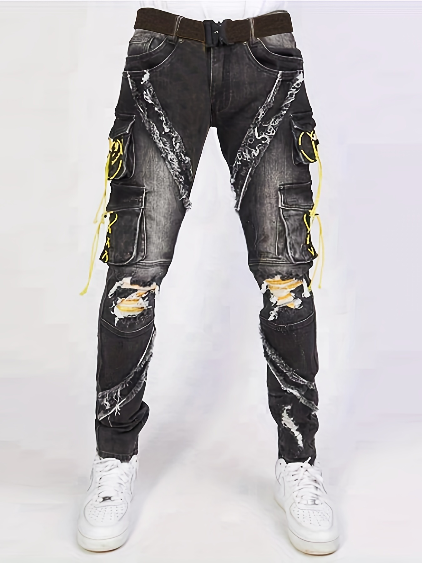 Pantalones de mezclilla holgados sueltos para hombre bolsillo de carga hip  hop vintage informales