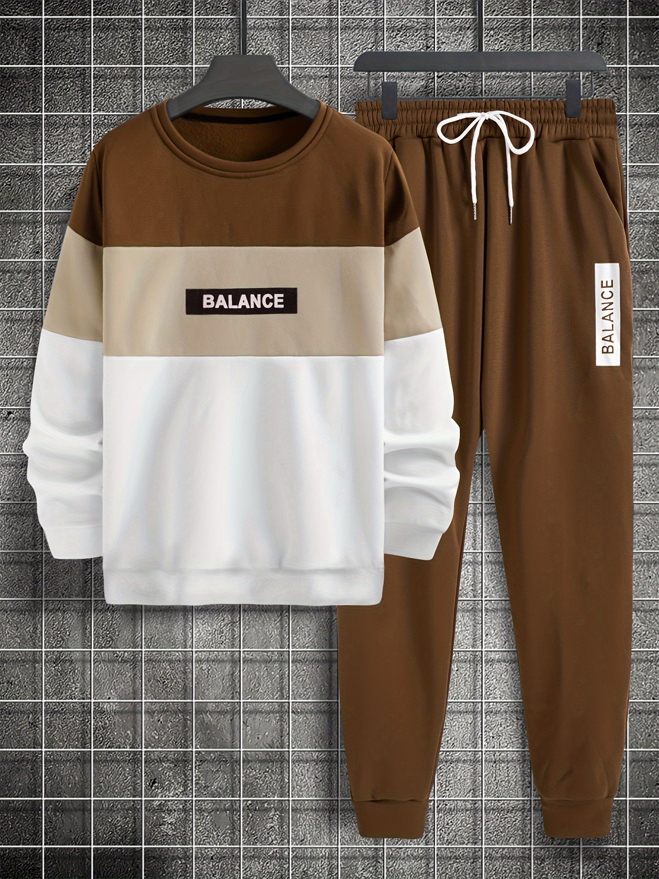 Men Letter Printed Round Neck Hoodie And Sweatpants Two Pieces Set S-3XL -  4C38NX557 Size S Color White+Big_22836