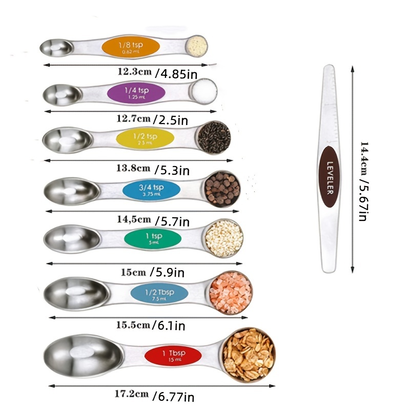 8PCS Magnetic Measurement Teaspoon Tablespoon for Dry and Liquid