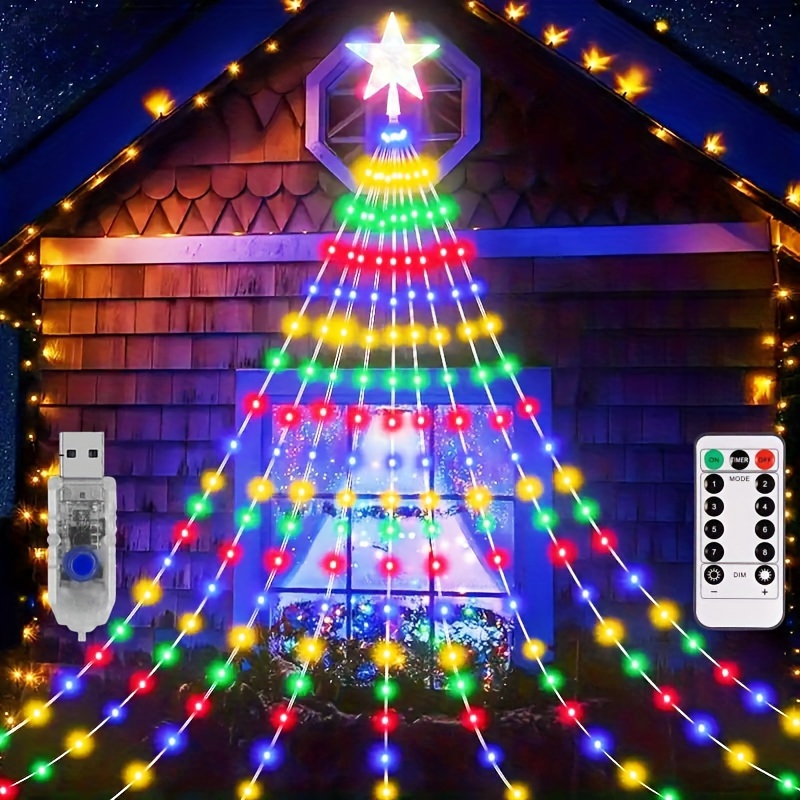 180 Led Christmas Star String Fairy Lights With Star Topper, 9 Strings 8  Lighting Modes, Waterfall Fairy Lights With Remote Control, Indoor Outdoor  Waterproof Light For Christmas Tree New Year Birthday Party Decorations -  Temu
