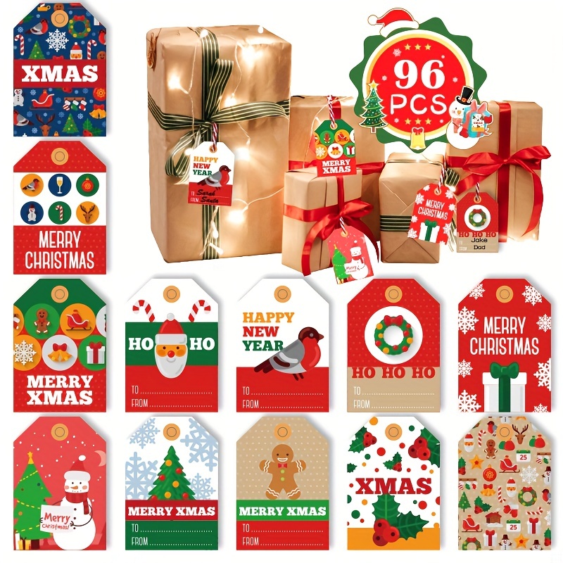 Christmas Gift Tags Stickers, 96Pcs Christmas Gift Labels Stickers,  Self-Adhesive Christmas Name Tags for Xmas Gifts Wrap Presents Boxes  Decoration, 2