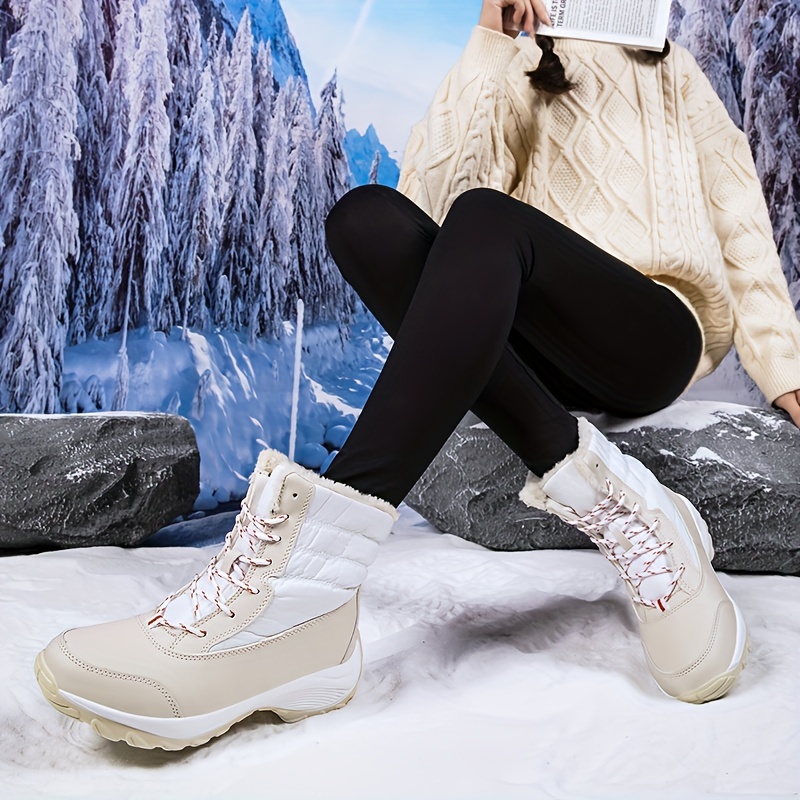 Winter Snow Boots Women s Warm Waterproof Lace Boots - Temu