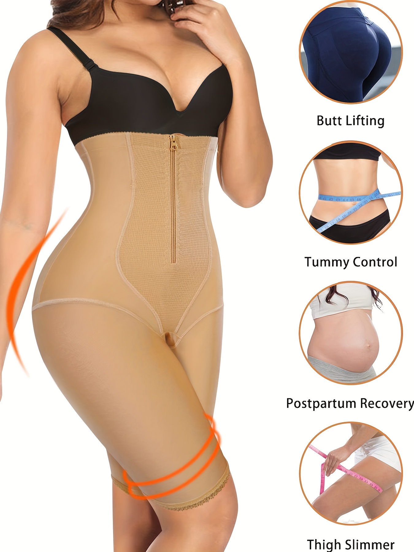 High Waist Zipper Shaping Shorts Tummy Control Butt Lifting - Temu