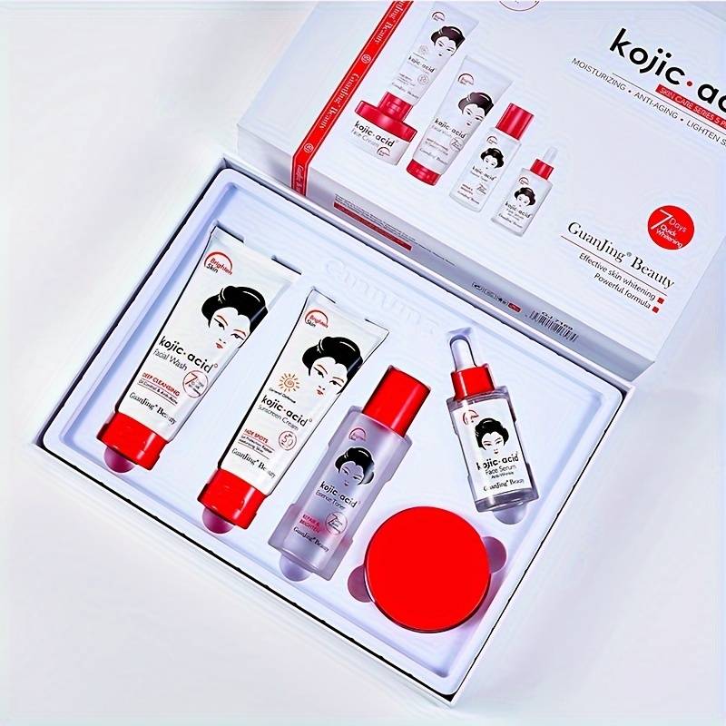 kojic acid skin care 5pcs set contains vitamin c and ceramide moisturizing and rejuvenating the skin making the skin smooth and delicate details 3