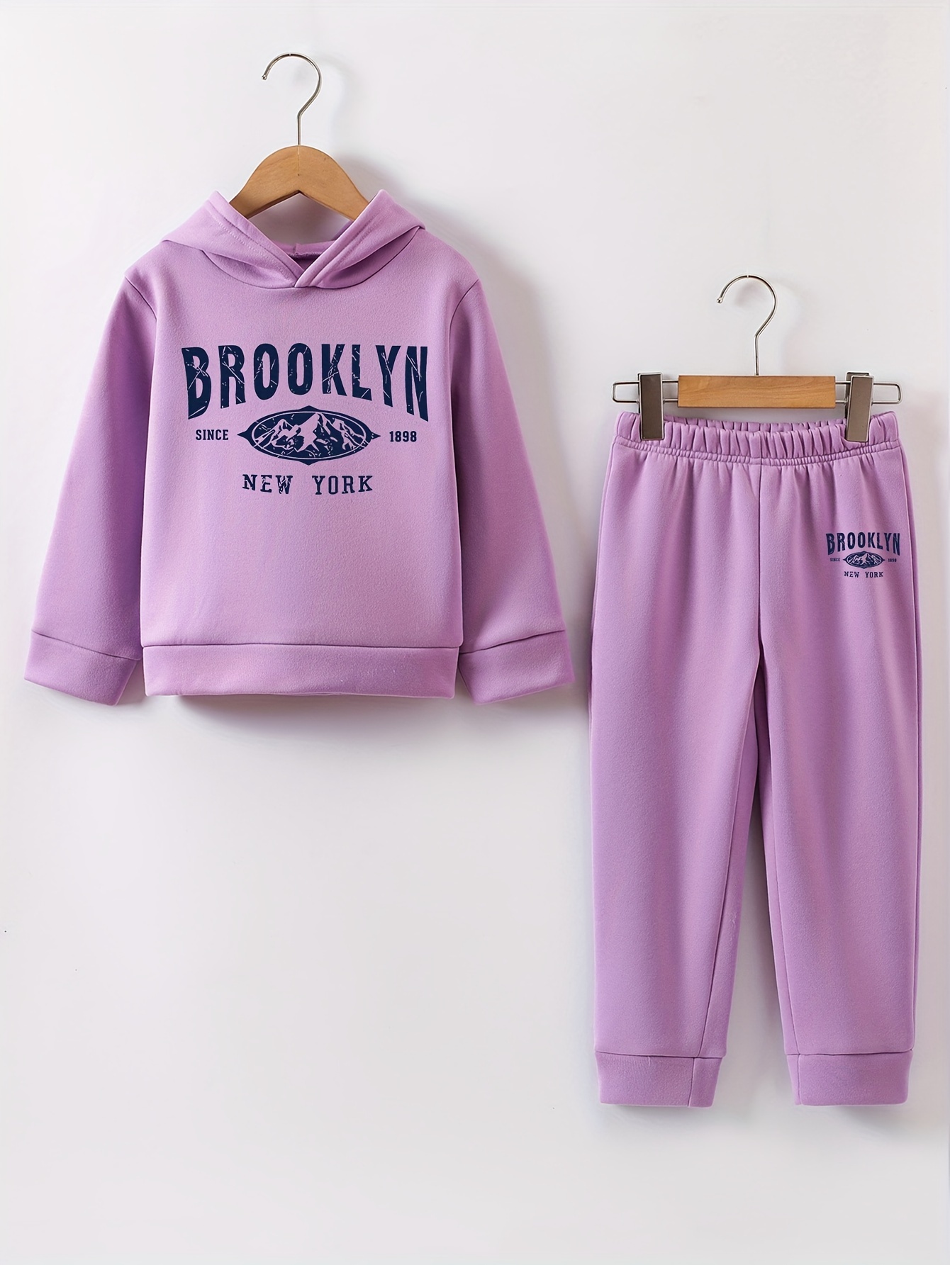 Brooklyn Print Outfits Hoodies + Jogger Pants Set Kids - Temu