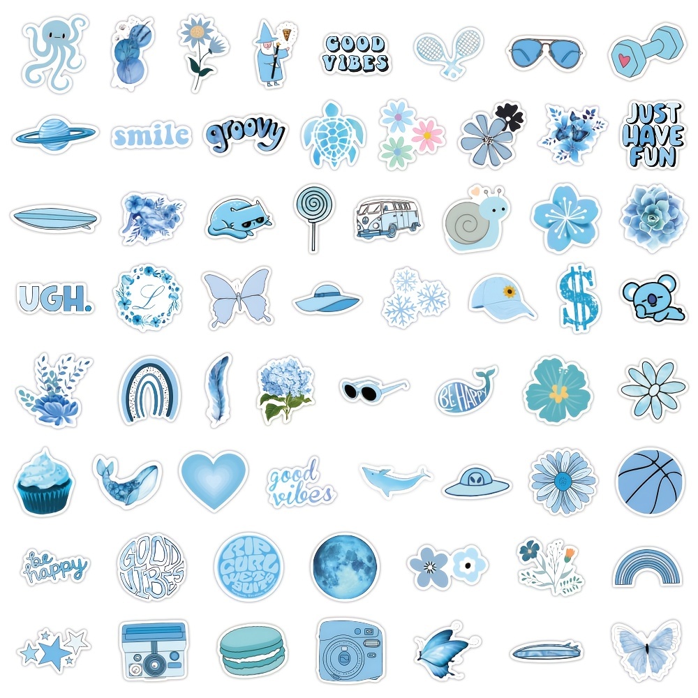 60 Blue Sticker Pack Niedliche Blaue Aufkleber Wasserdicht - Temu Austria