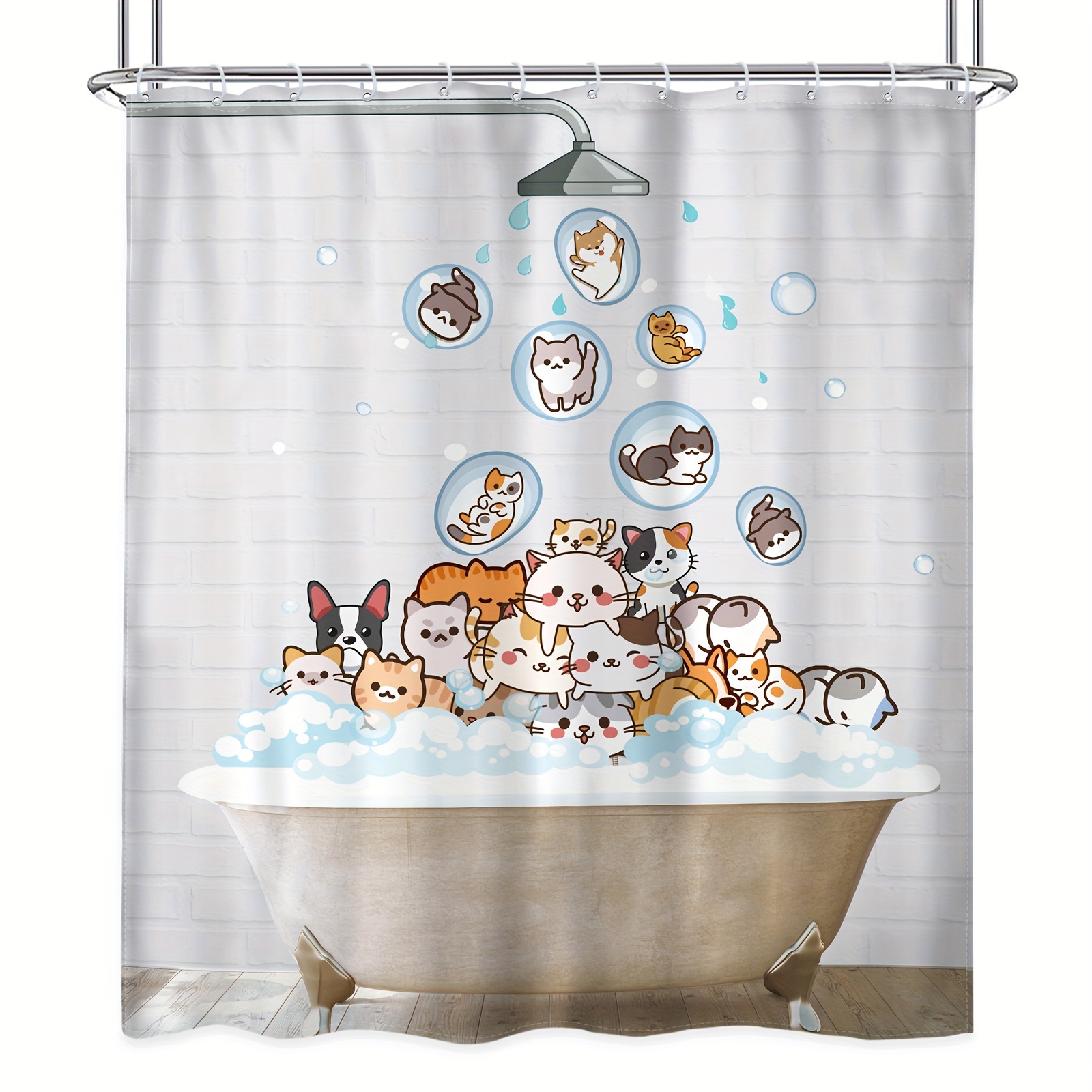 Heytea Divertida cortina de ducha con forma de gato bañándose, 72 x 72 h,  para niños, lindo animal d YONGSHENG