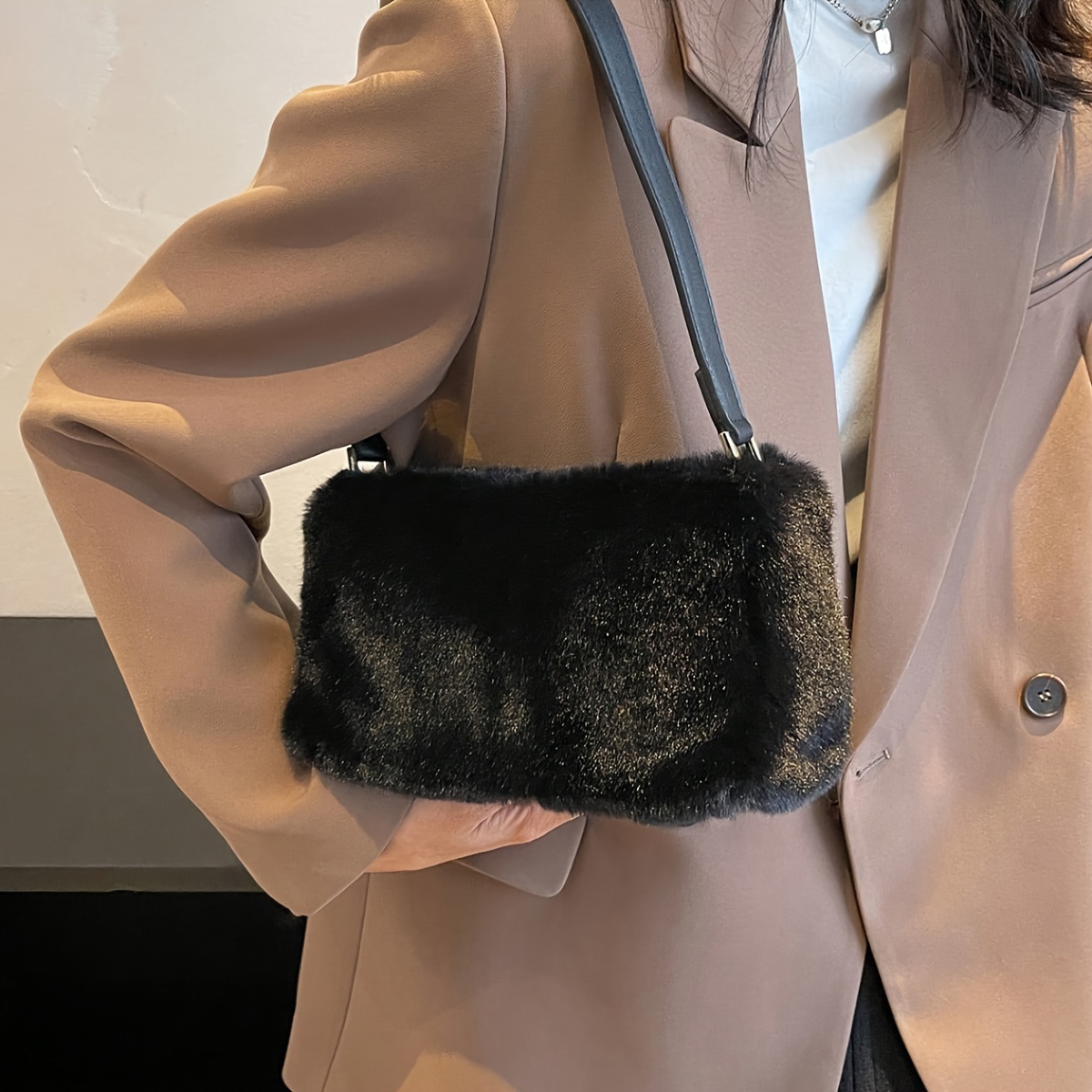 Plush Faux Fur Handbags Women Stylish Fluffy Tote Bags Y2k - Temu