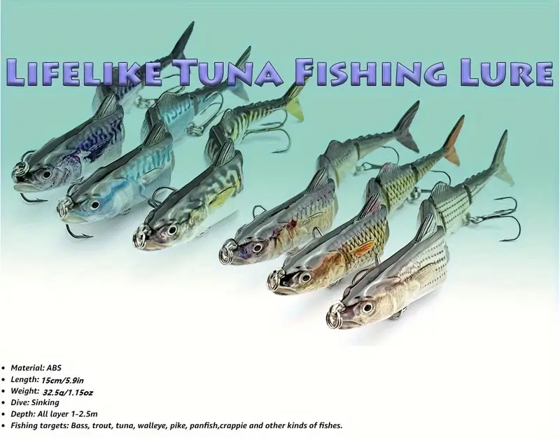 Tuna Fishing Lure 4 segment Jointed Swimbait Treble Hooks - Temu