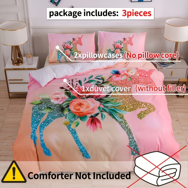 Great Choice Products Floral Duvet Cover Set Twin, Flower Kids Duvet Cover Twin with Zipper Closure, Girls Bedding Set for All Season, Breathable