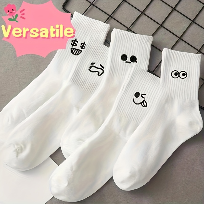 Cute Smiling Print Socks Comfy Soft Crew Sports Socks - Temu