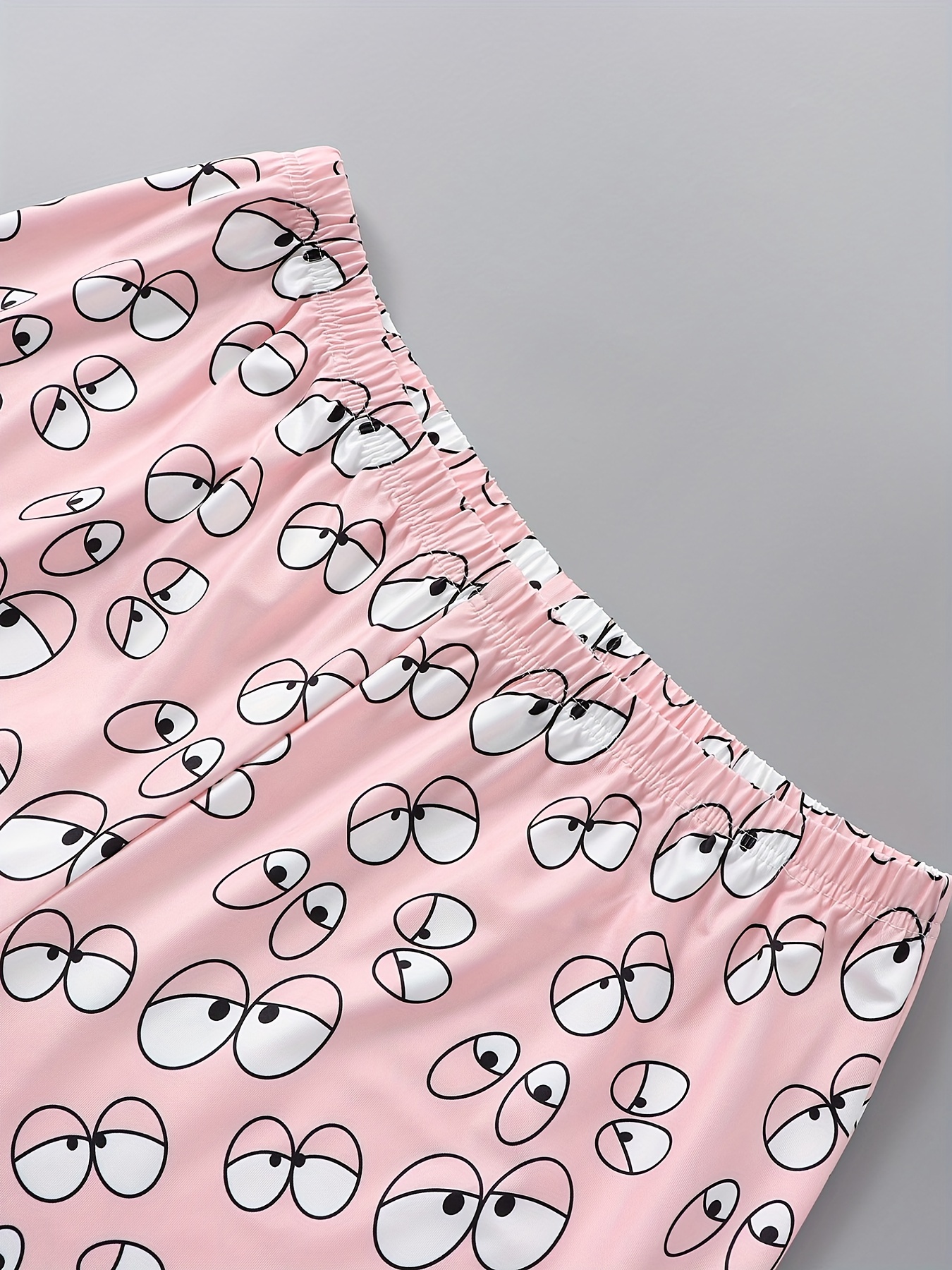 Casual Pajamas Set Women's Plus Tee & Cartoon Eye Print Pants 2pcs
