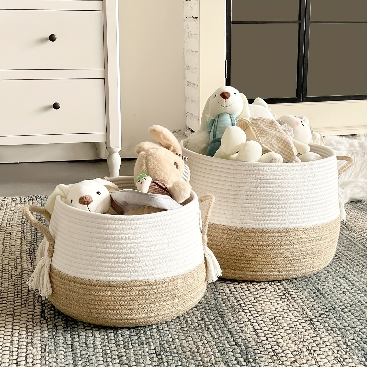 Typutomi Cotton Coiled Rope Basket with Handles Woven Basket for Storage  Nursery Storage Basket Decorative Storage Basket Towel Baskets Laundry  Basket