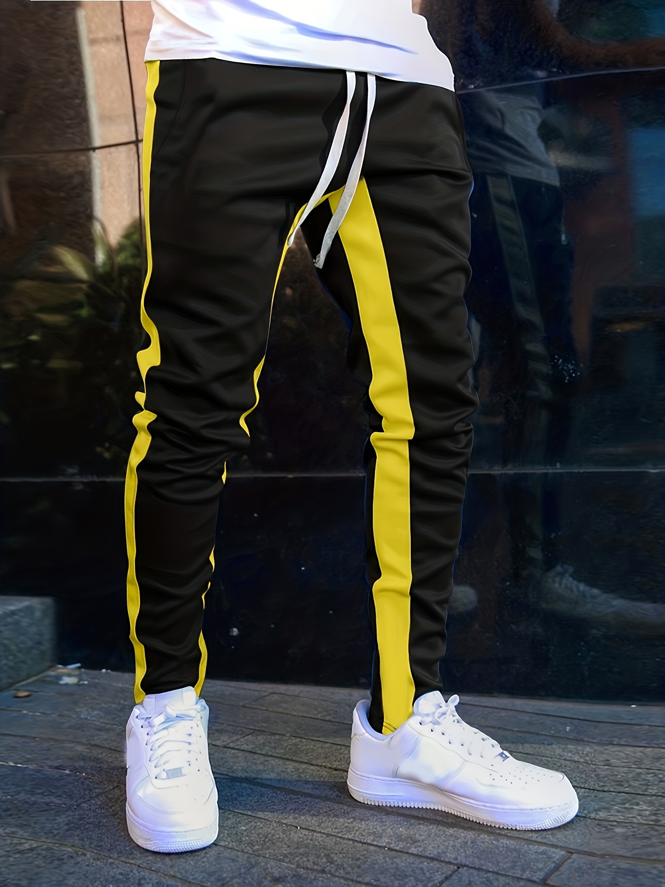 Men's Casual Side Striped Waist Drawstring Joggers Chic - Temu