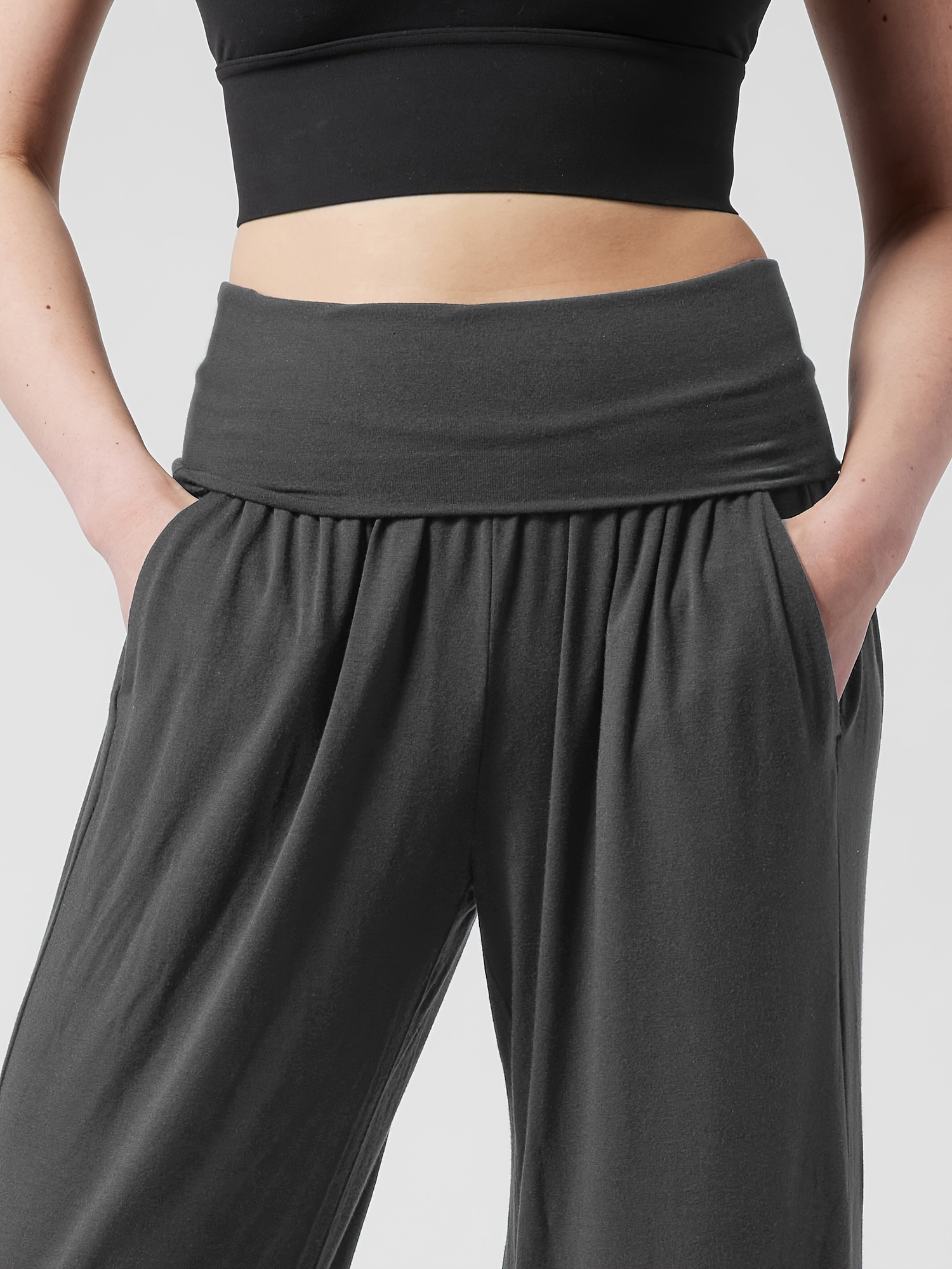 Promover Womens Dark Gray Wide Leg High Waist Yoga Pants Pockets Medium Tall  NWT
