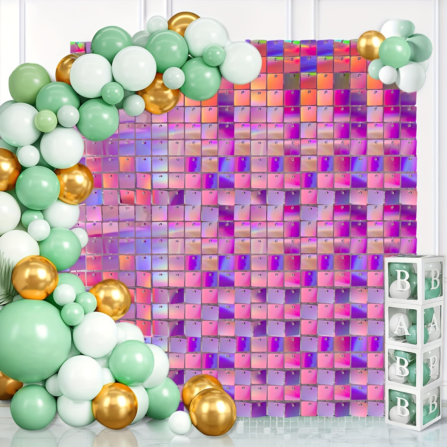Party Supply 36 Panels Mirror Pink Square Sequin Shimmer Wall