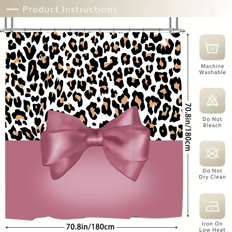 Leopard Bow Shower Curtain Set with Non Slip Bathroom Rug