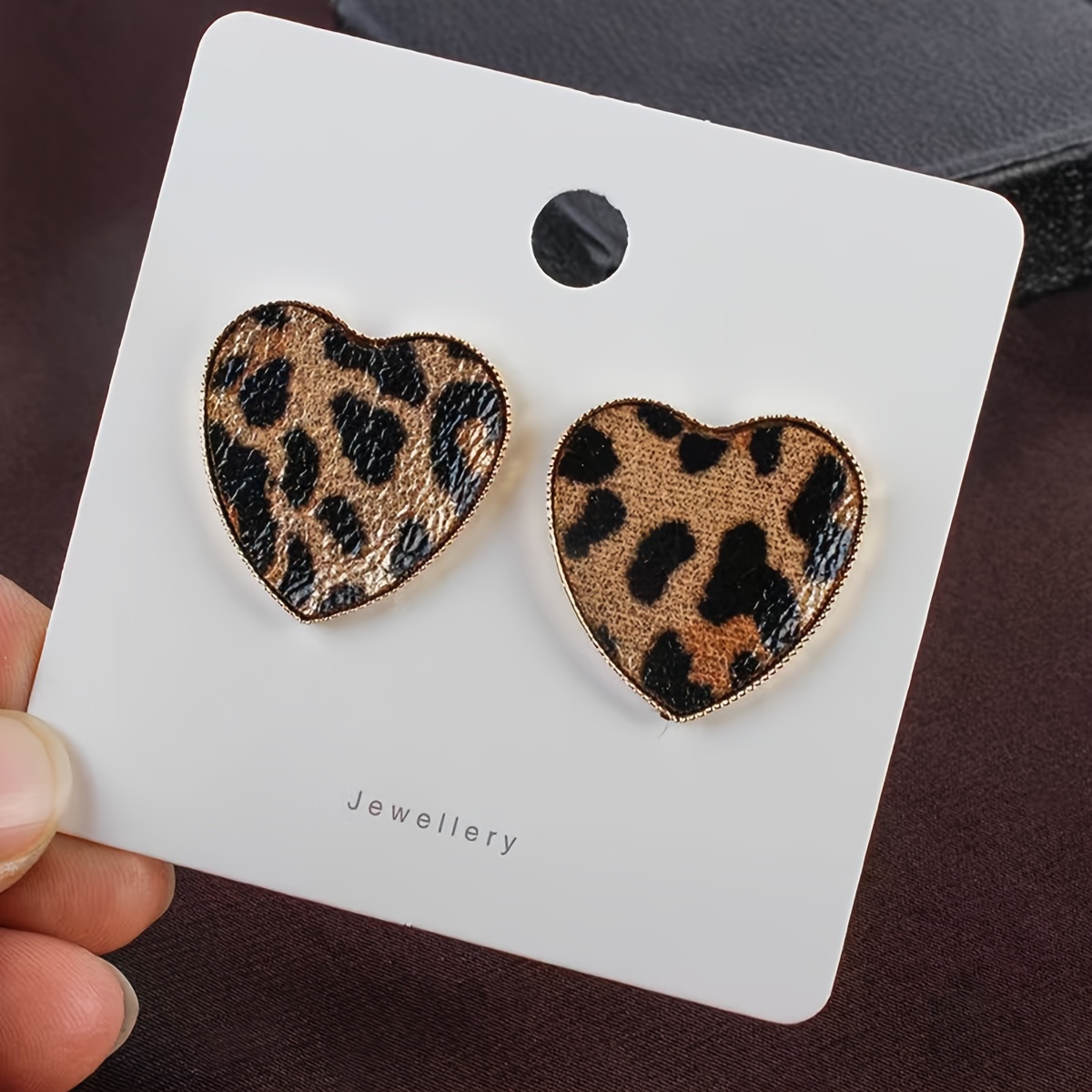 

Vintage Heart-shaped Leopard Print Stud Earrings - Alloy With Stainless Steel Posts, No Plating, Chic Daily And Gift Accessory For Women, Valentine's Day Compatible, 1 Pair