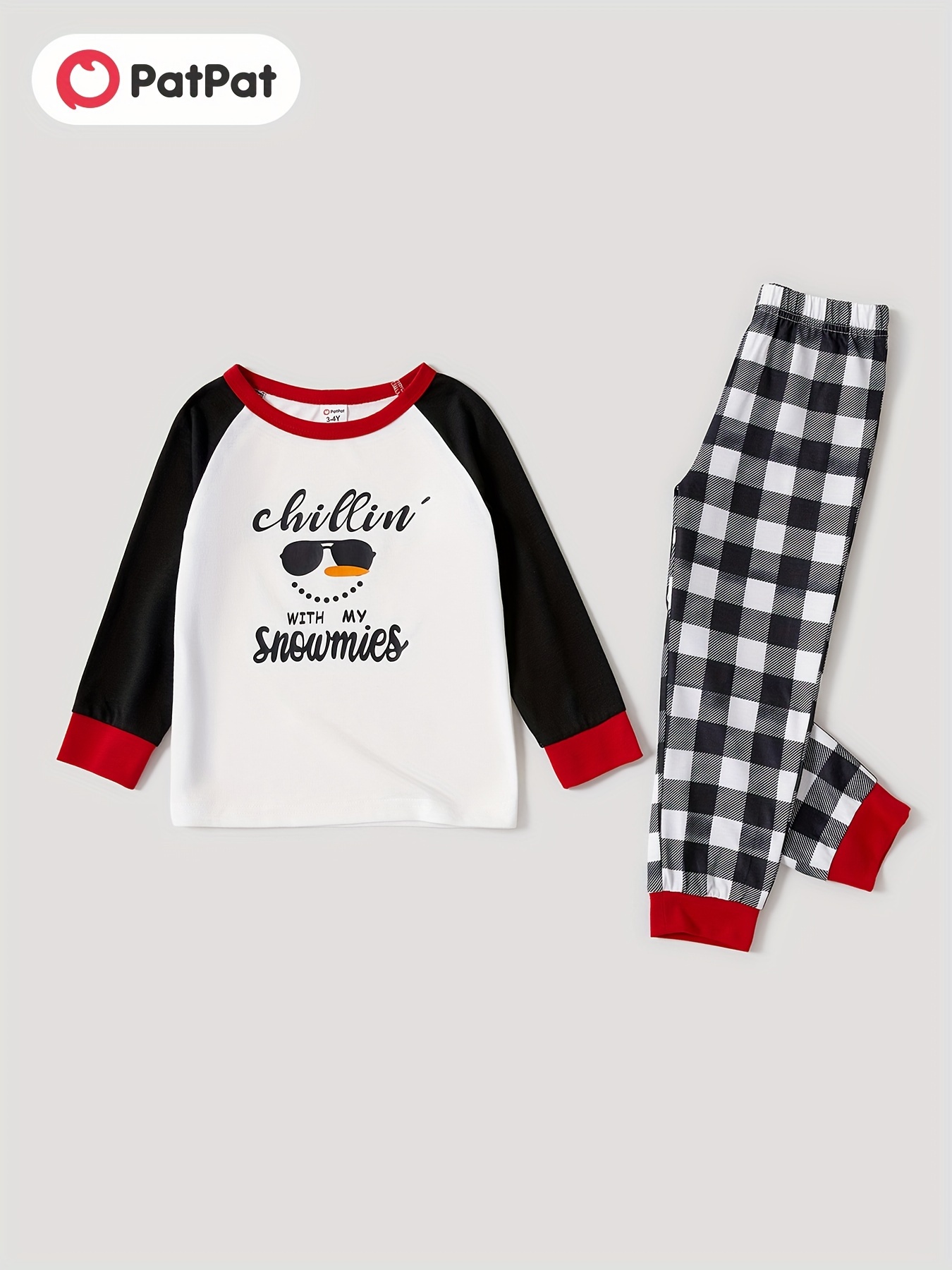 Christmas Letters and Face Mask Print Plaid Family Matching Long-sleeve Pajamas Sets (Flame Resistant)