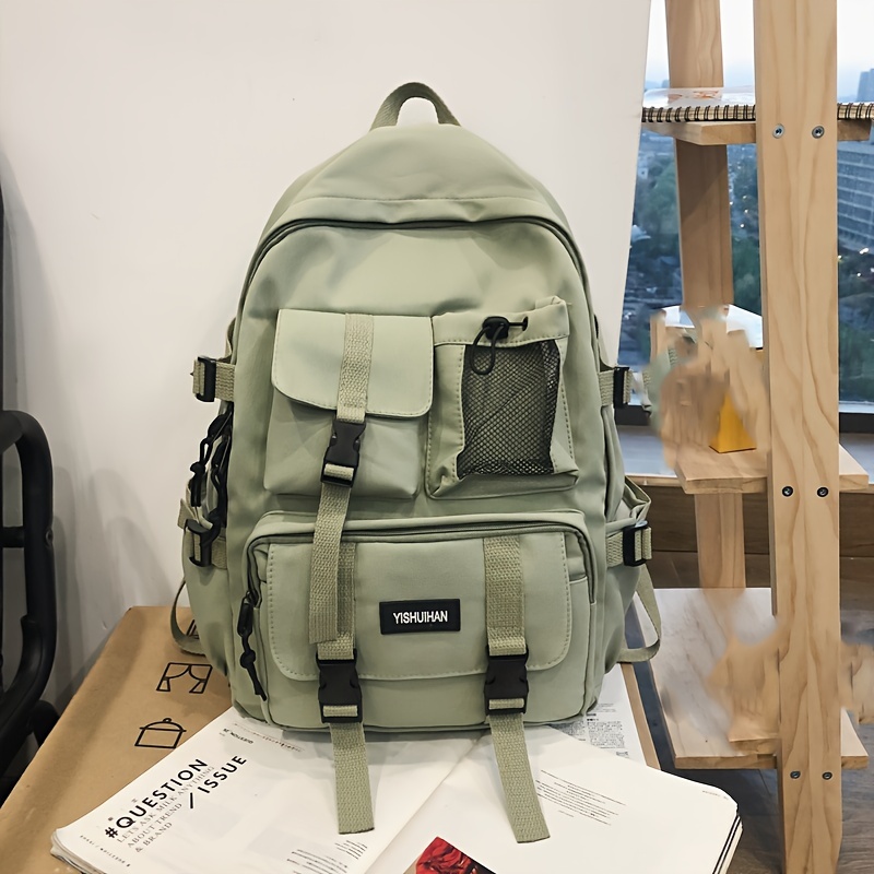 Large Capacity Zipper Backpack Solid Rucksack Preppy School Bag