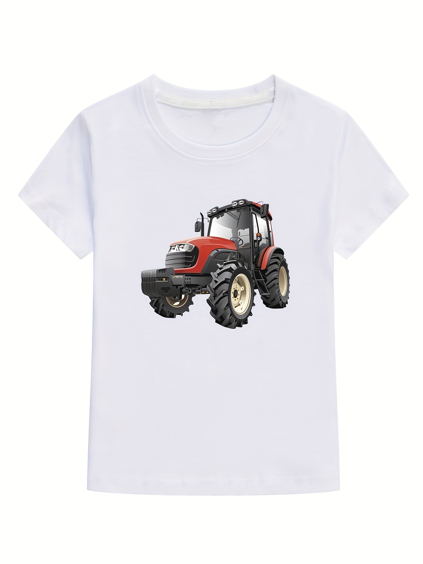 Boy's Row Crop Tractor Graphic T-shirt, Casual Slightly Stretch