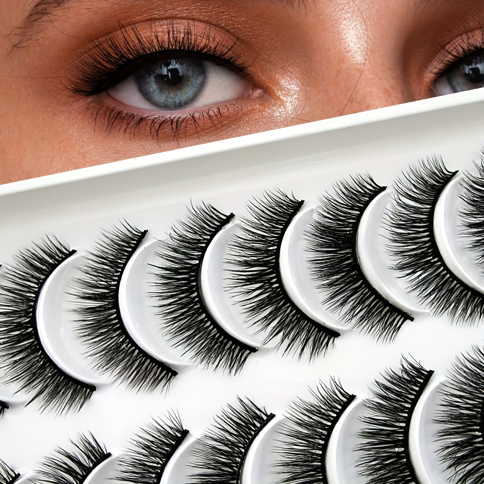 10 Pairs Fluffy Cross Thick Faux Mink False Eyelashes