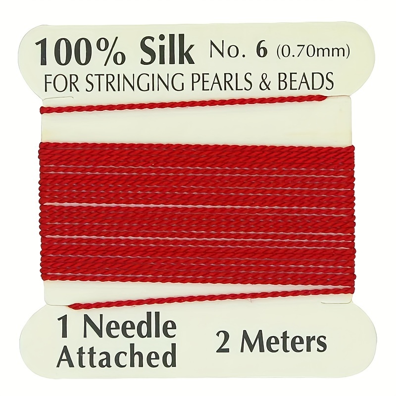 6 FT Size 3 Red Beading Silk Thread w/ Fixed Needle