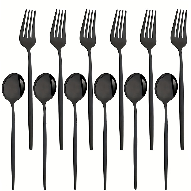 6Pcs Matte Dinner Knife Set Stainless Steel Dinnerware Black