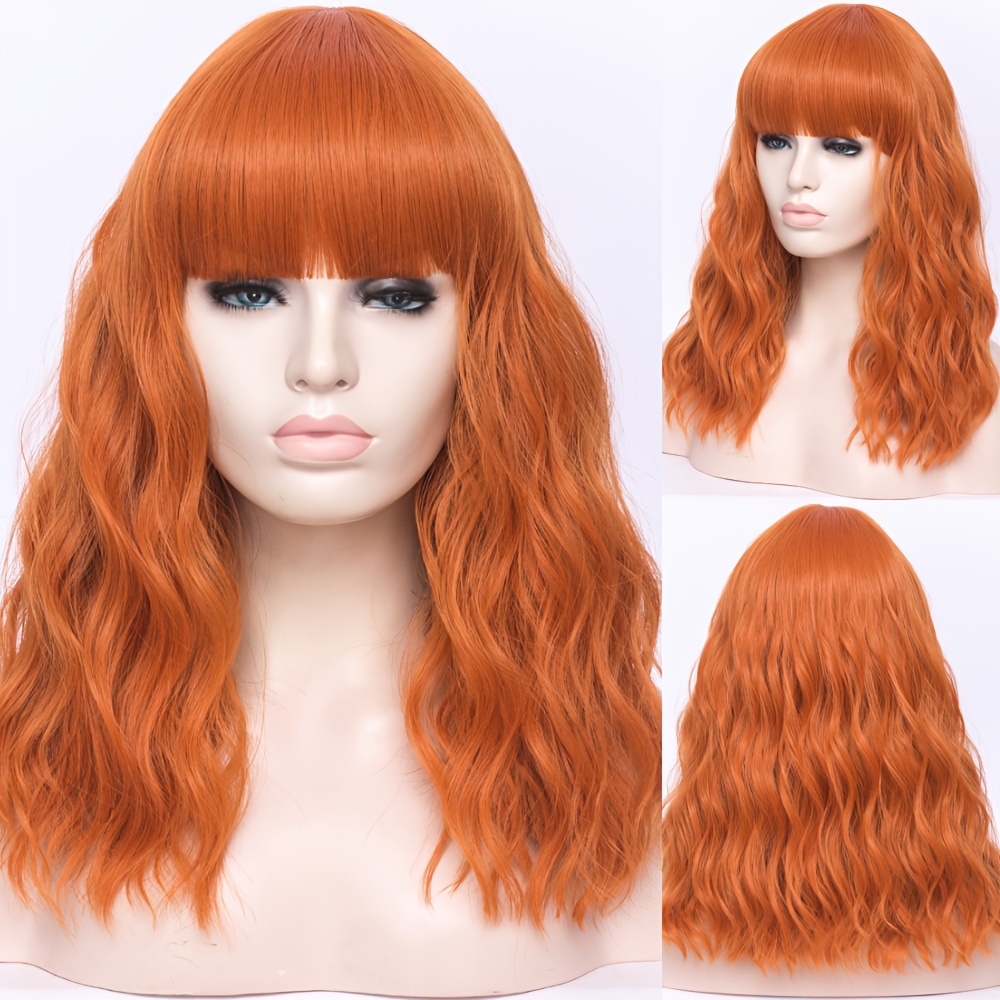 Long Wavy Pink Wig with Bangs for Women