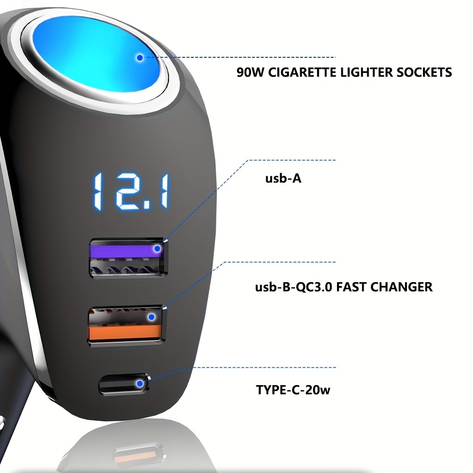 4 En 1 Chargeur De Voiture USB C 36W Multi USB Allume cigare