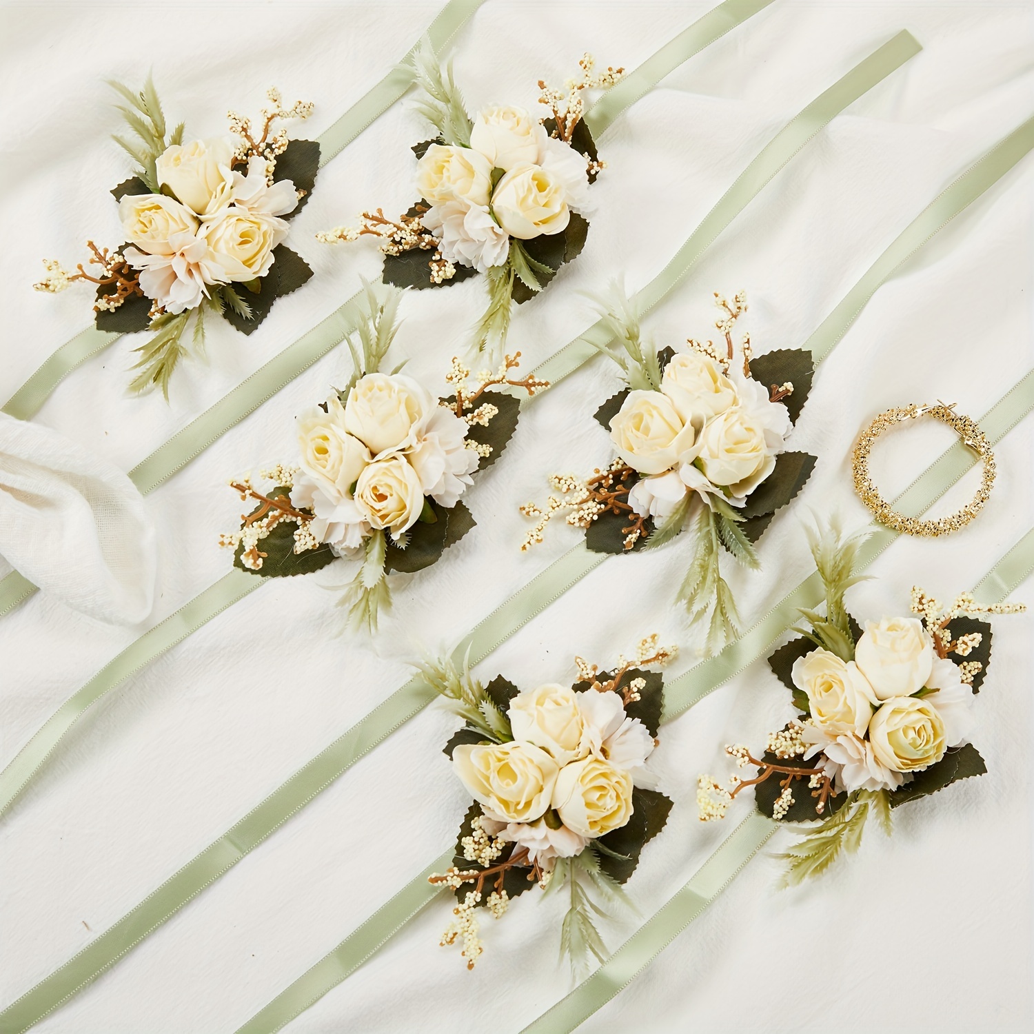 Artificial Rose Wrist Corsages For Wedding Silk Ribbon - Temu