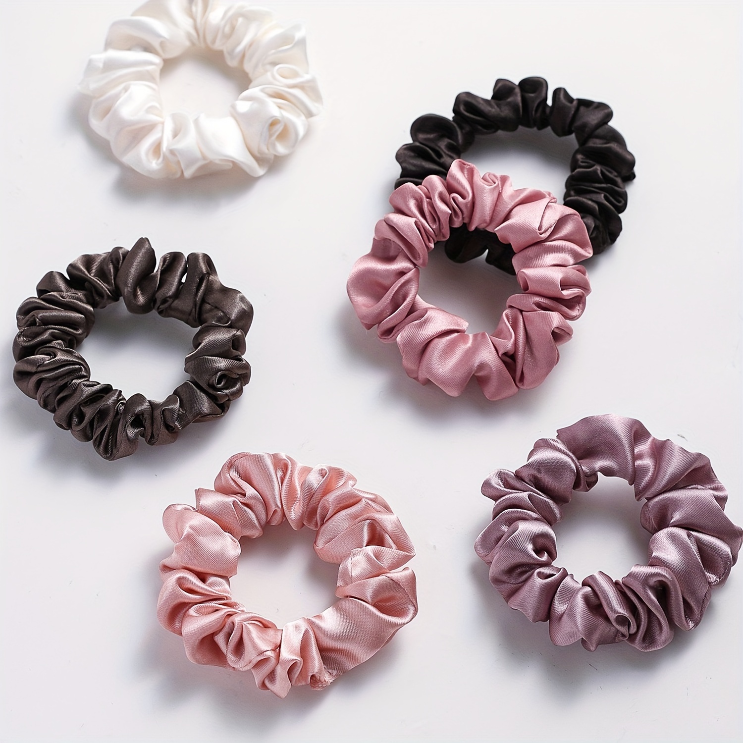 6 Pcs Solid Color Satin Scrunchies Set - Soft And Comfortable Hair Ties For Ponytail And Hair Accessories