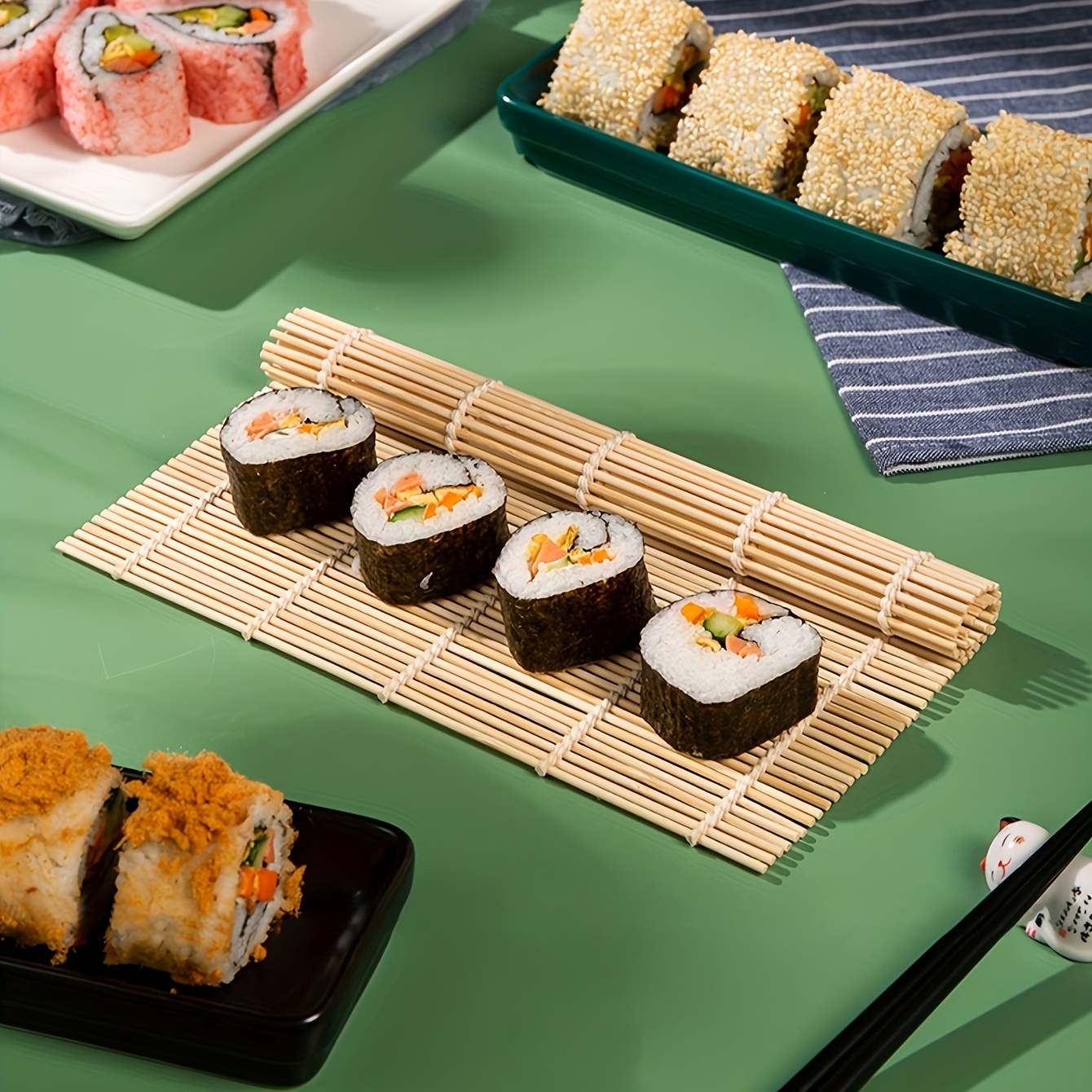 1pc Bamboo Sushi Rolling Mat, Sushi Curtain, Seaweed And Rice Roll