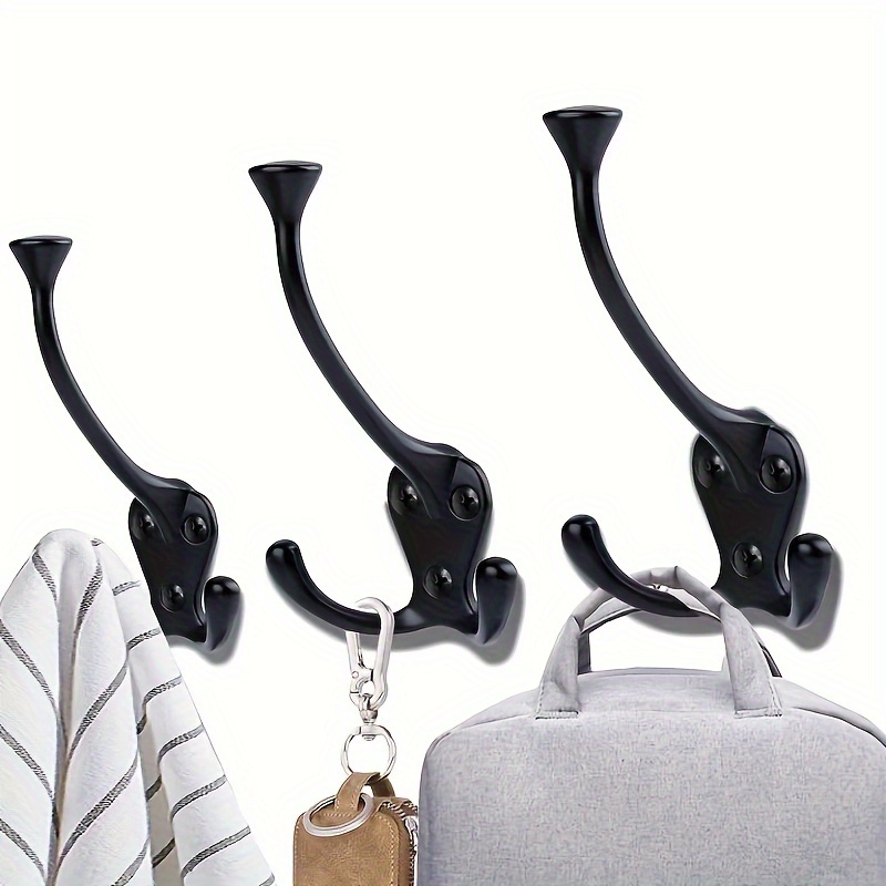 5pcs Big Heavy Duty Three Prongs Coat Hooks Wall Mounted With 15 Screws  Retro Double Utility Rustic Hooks For Thick Coat