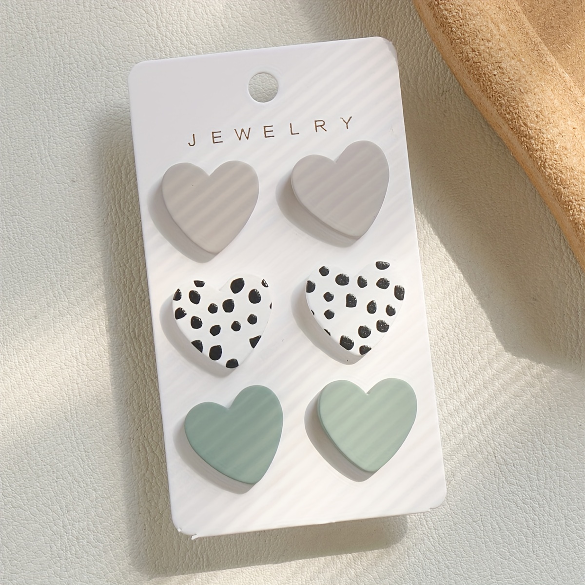 3 Pairs Tiny Heart Stud Earrings Set Acrylic Lightweight Female Earrings