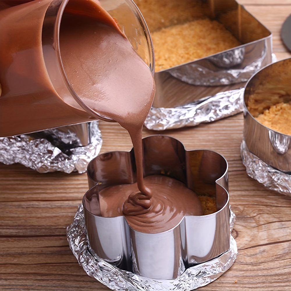 Stainless Steel Mousse Ring Cake Mould with Push Plate Cake Dessert Pudding  Rice Ball Pancake Mould Kitchen Baking Gadgets