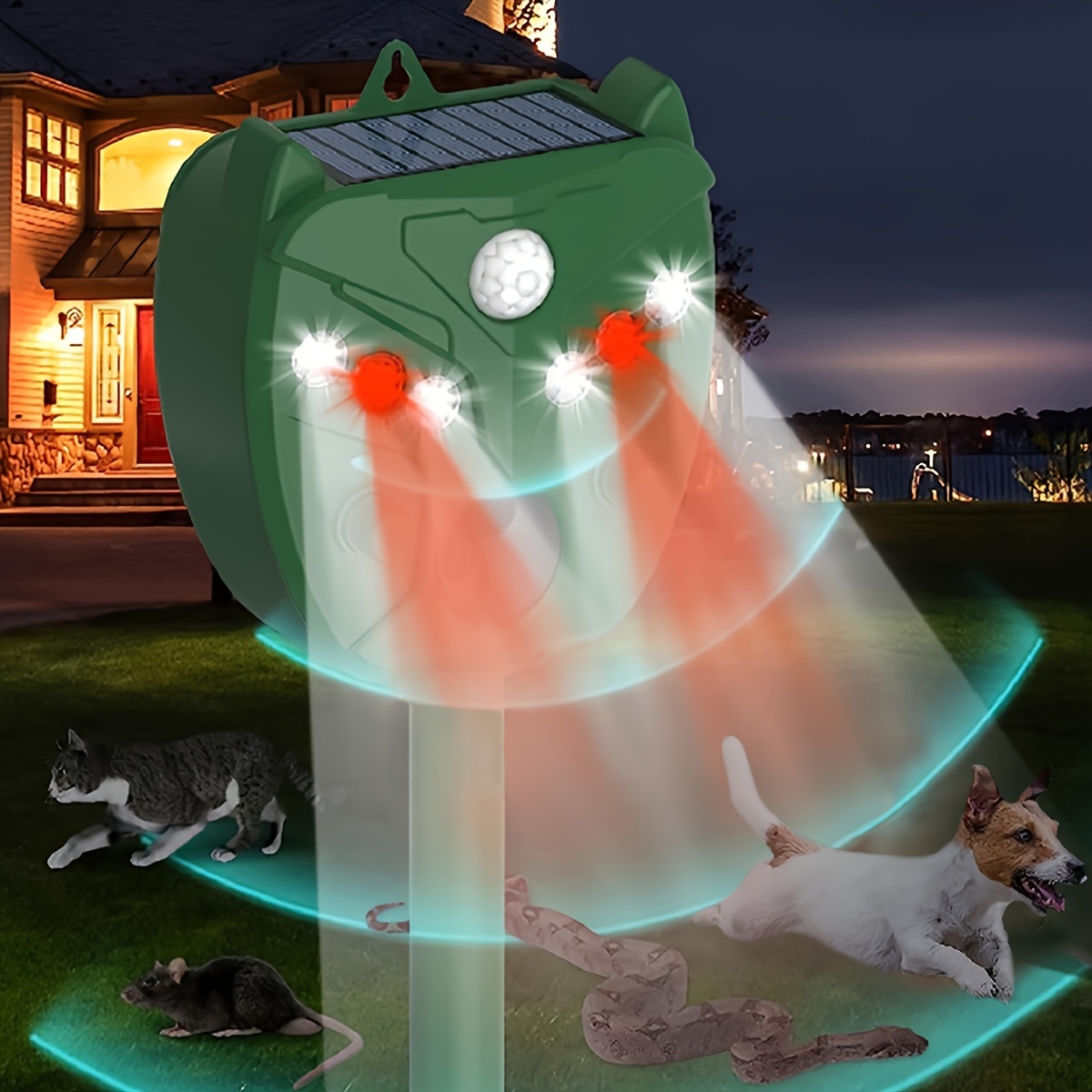 1pc, Ultraschall-Tiervertreiber Für Gärten Solar-Katzenabwehr Katzenschreck  Wasserdichter Fuchsschutz Mit Blinkenden Lichtern Alarmton 5 Modi