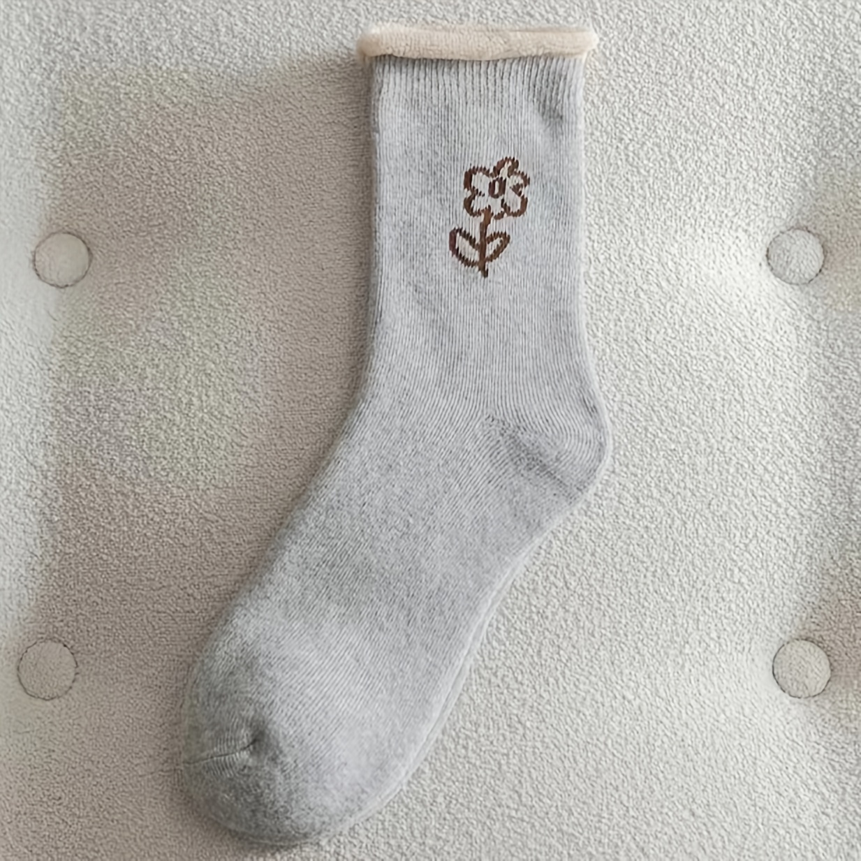 5 Pairs Winter Floral Pattern Warm Mid-calf Socks