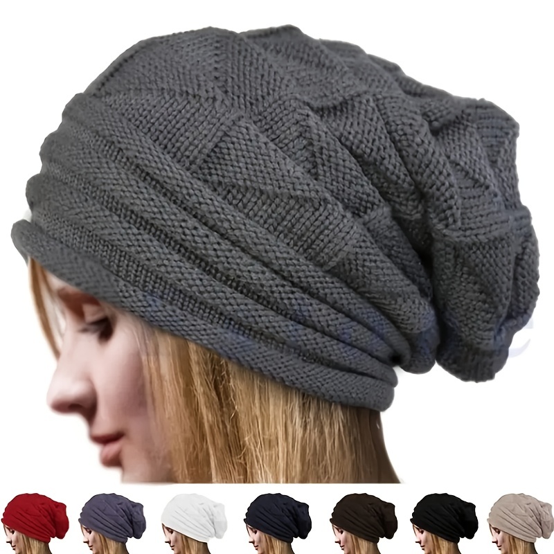 

Oversized Slouchy Beanie Solid Color Winter Knit Hat Elastic Skull Striped Knitted Warm Ski Hats Beanies For Women Outdoor