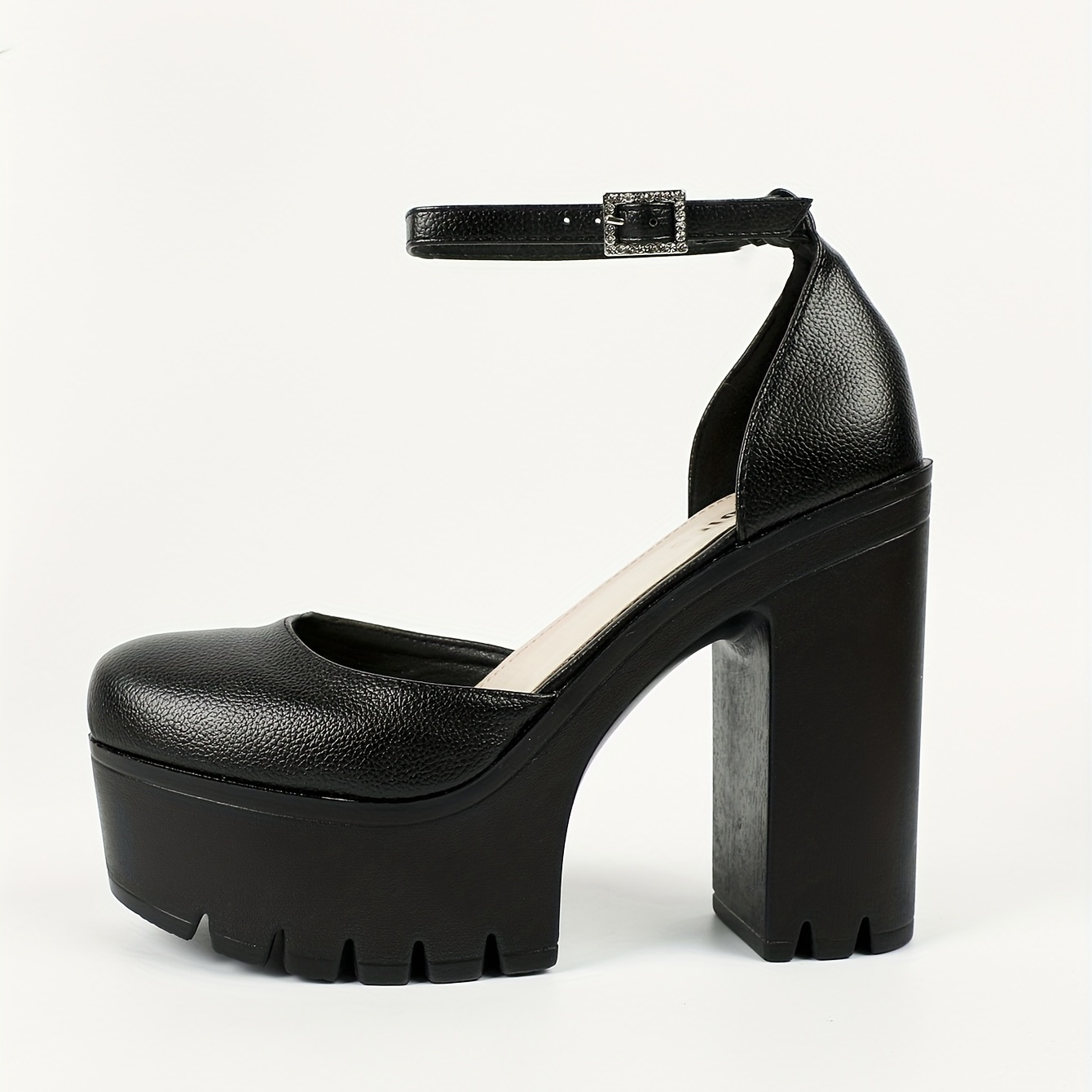 strap shoes women s block heeled platform ankle black
