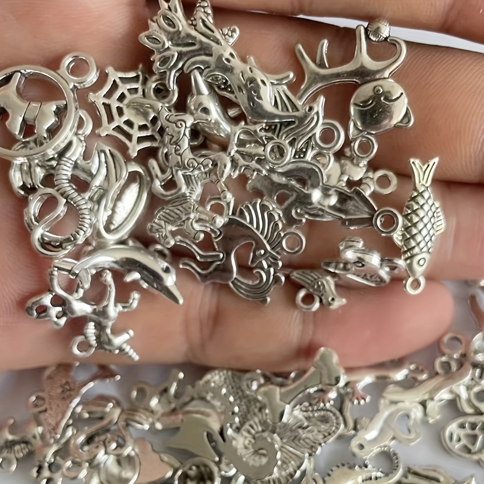 Mixed Animal Series Alloy Pendants Vintage Silvery Animal - Temu