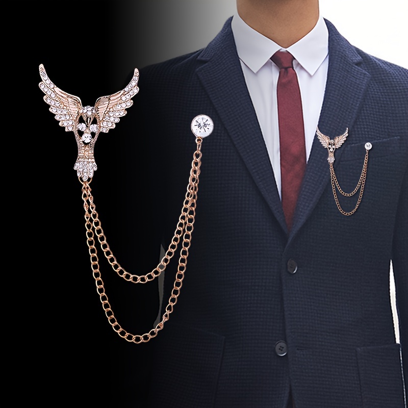 Red Rose Lapel Chain Knot Zircon Suit Brooch With Chain Tuxedo Earrings,  Men's Shirt Collar Pin Wedding Groomsman Accessories - Temu
