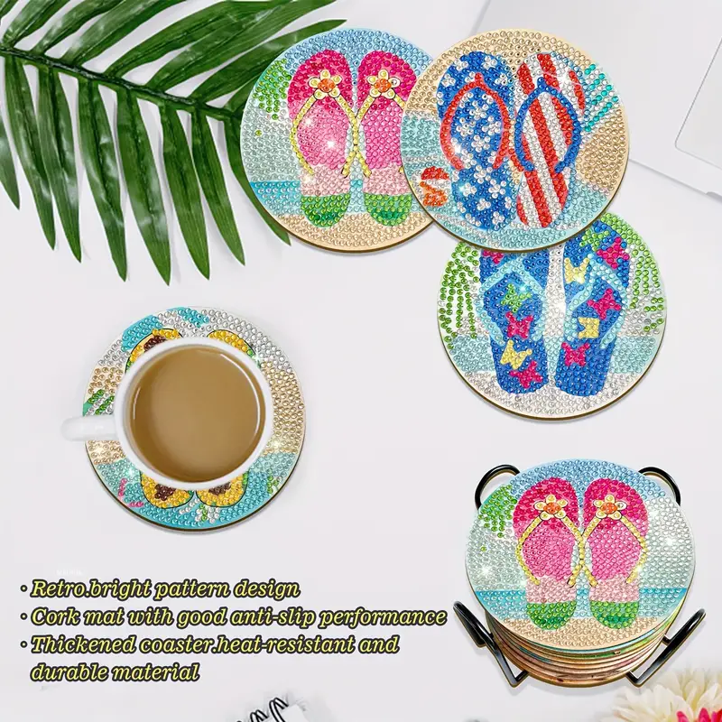 Artificial Diamond Painting Flip Flop Coasters Kit Diamond Art Coasters Kit  With Holder For Adults, Diy Diamond Dotz Coasters For Women, Beginners,  Students, And Adults Art Crafts Projects Supplies Gift - Temu