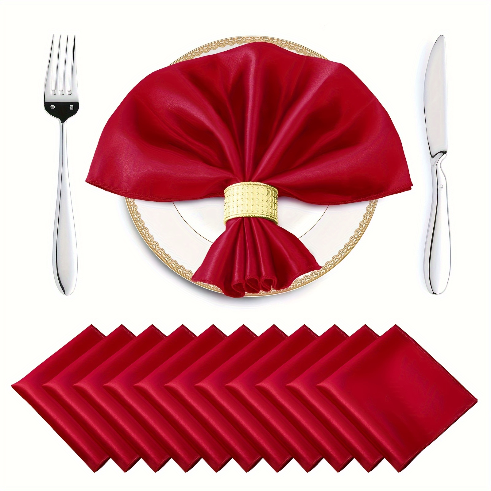 VACVELT Paquete de 12 servilletas de satén de color rosa intenso de 17 x 17  pulgadas, servilletas de cena elegantes festoneadas, servilletas de mesa