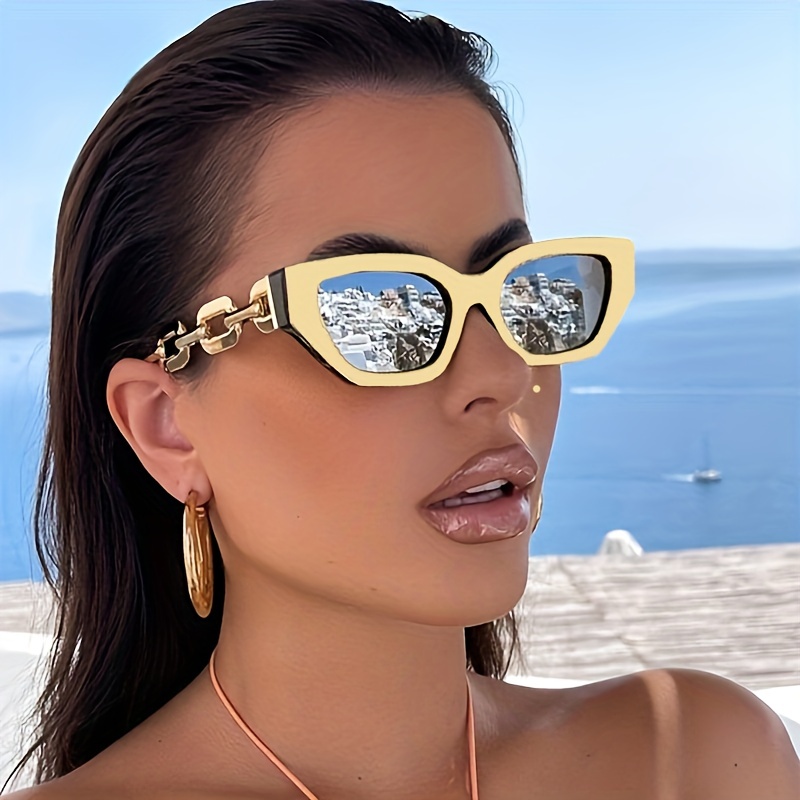 Vintage Cat Eye Sunglasses For Women Small Metal Chain Sunglasses
