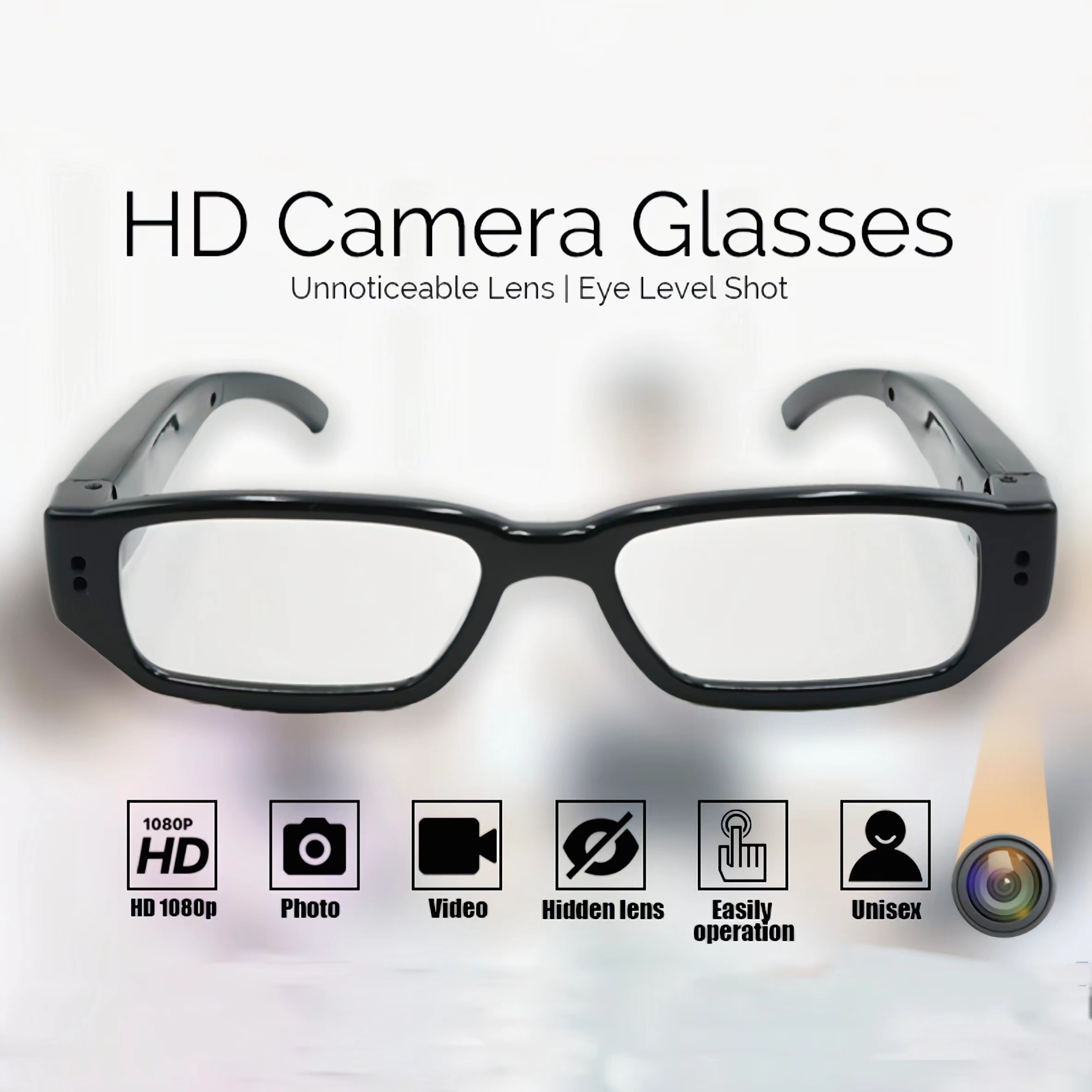 Gafas de cámara espía Gafas de video Gafas de video HD 1080p Gafas Cámara  de grabación de video para reuniones, viajes, deportes, tarjeta de memoria  incorporada de 32g Sin Bluetooth o WiFi